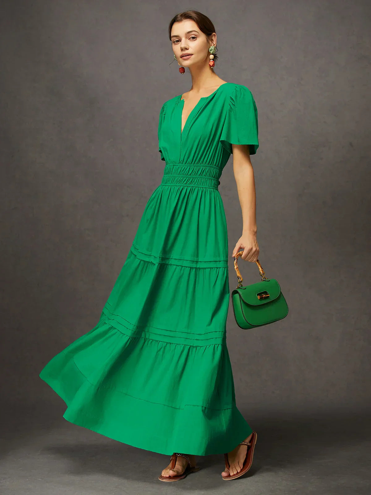 Soraya - Elegant Green Maxi Dress with Short Sleeves