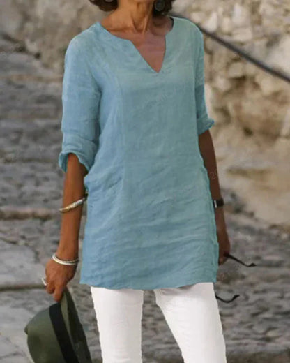 Liam - Sleek Linen Top with V-Neck