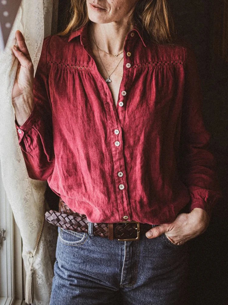 Retro Button-Up Patchwork Lace Blouse