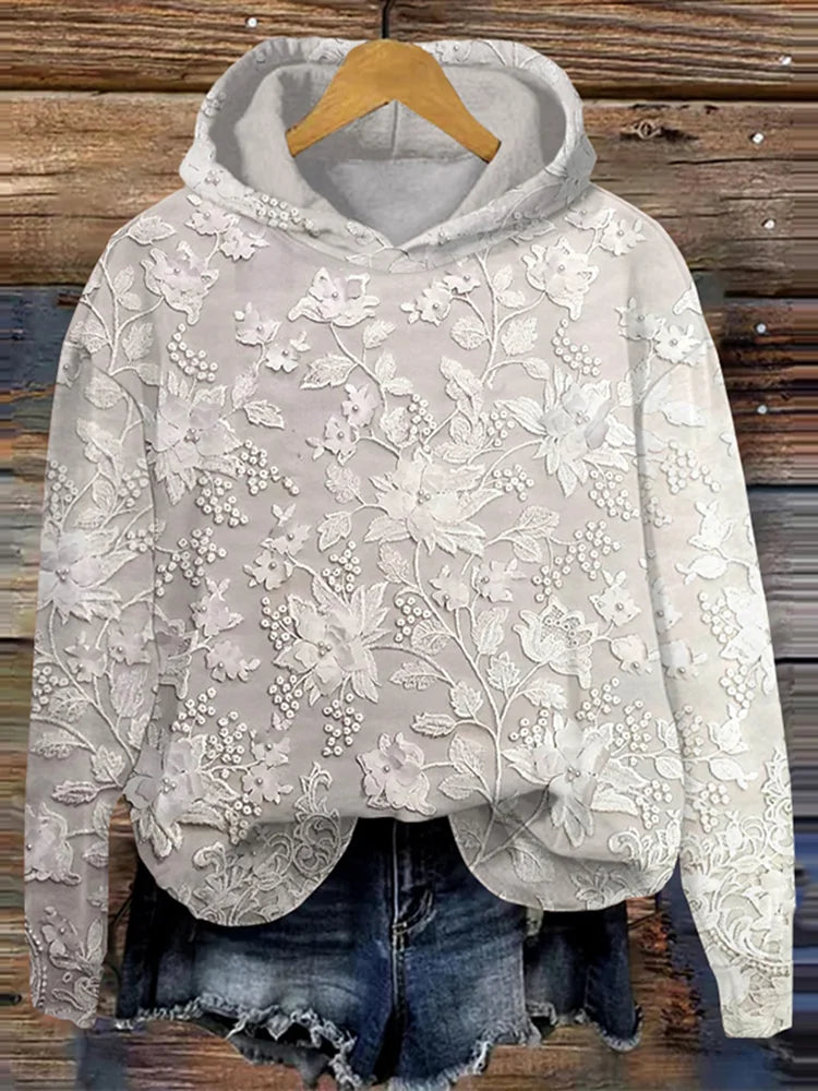 Floral Embroidered Comfort Casual Hoodie