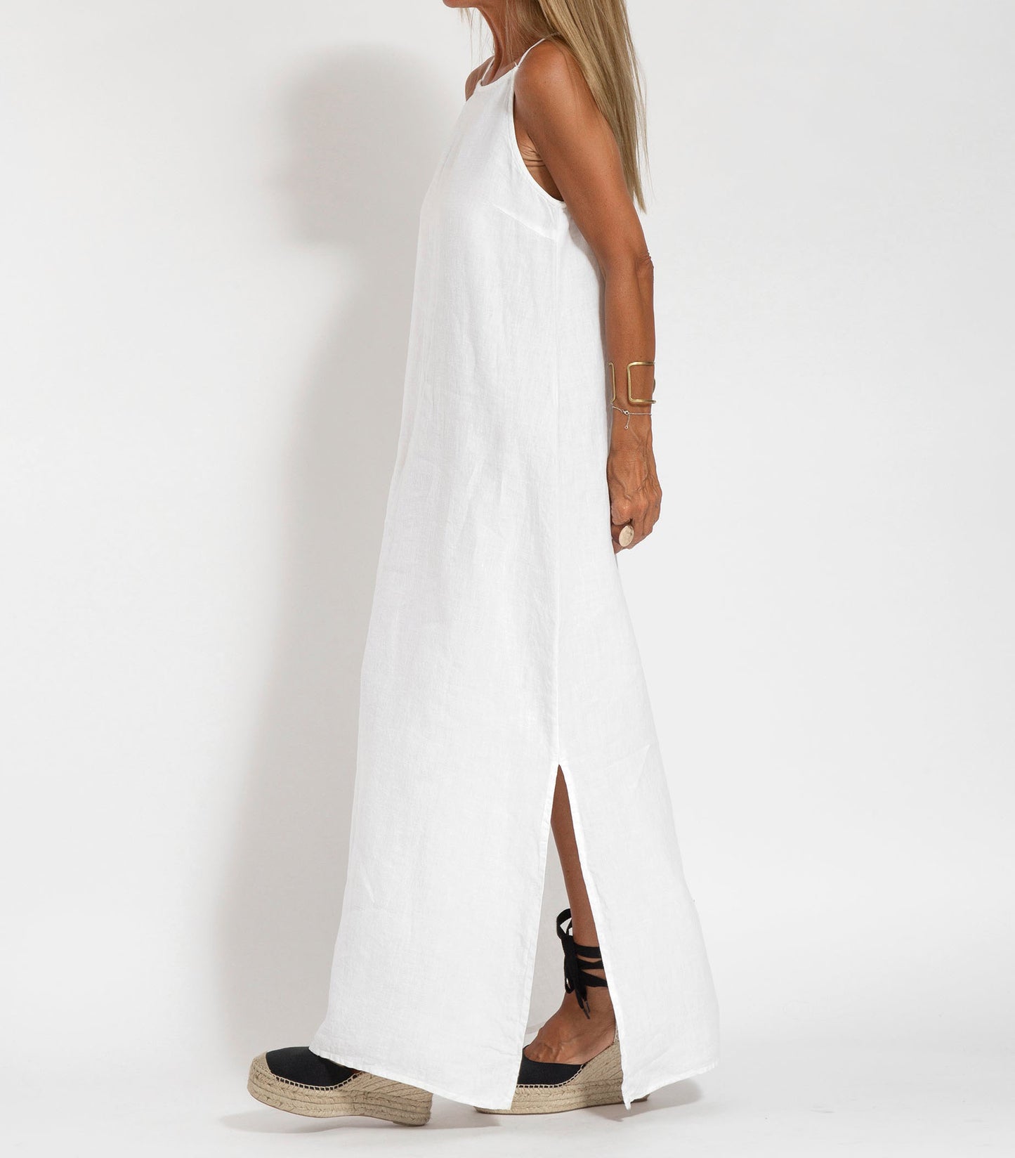 Stylish Sleeveless Cotton Linen Maxi Dress in Solid Colors