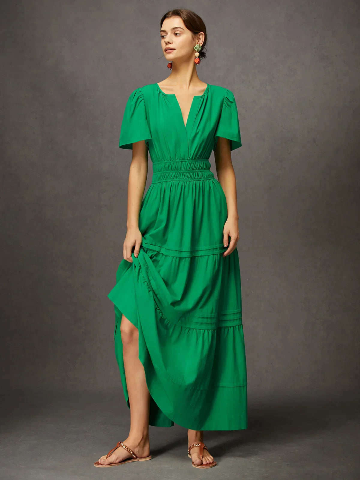 Soraya - Elegant Green Maxi Dress with Short Sleeves