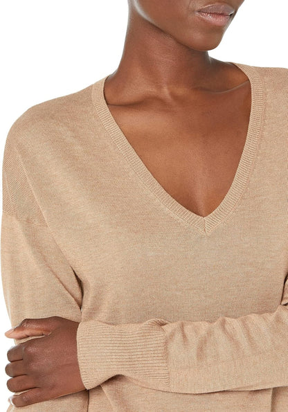 Susan - Essentials Women's Cozy Long-Sleeved V-Neck Tunic Sweater (Plus Size Available)