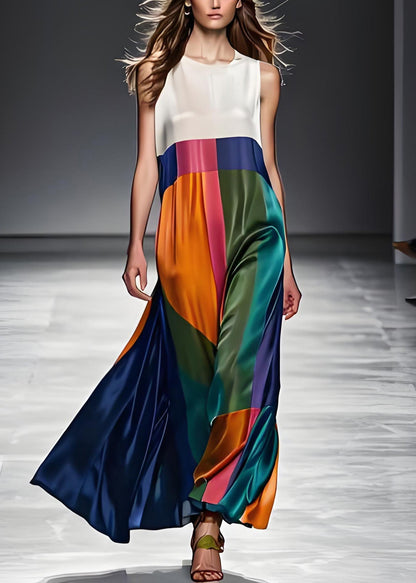 Latoria | O-Neck Patchwork Silk Sleeveless Maxi Dress