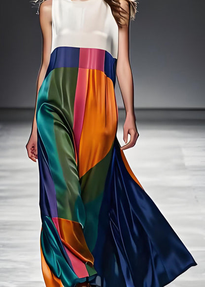 Latoria | O-Neck Patchwork Silk Sleeveless Maxi Dress