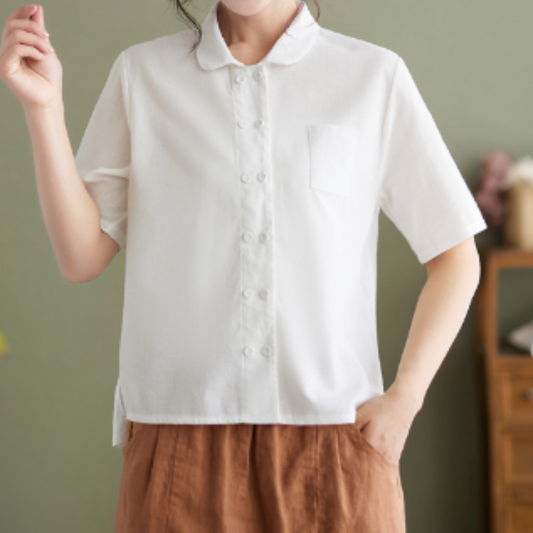 Ella Cotton-Linen Blouse: Breezy Elegance with Playful Collar