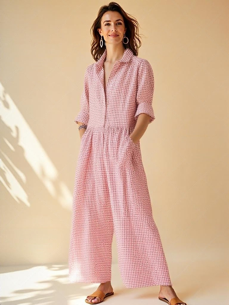 Cozy plaid jumpsuit in vibrant colours