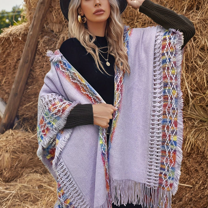 Hooded Cape – Geometric Pattern & Soft Comfortable Fit