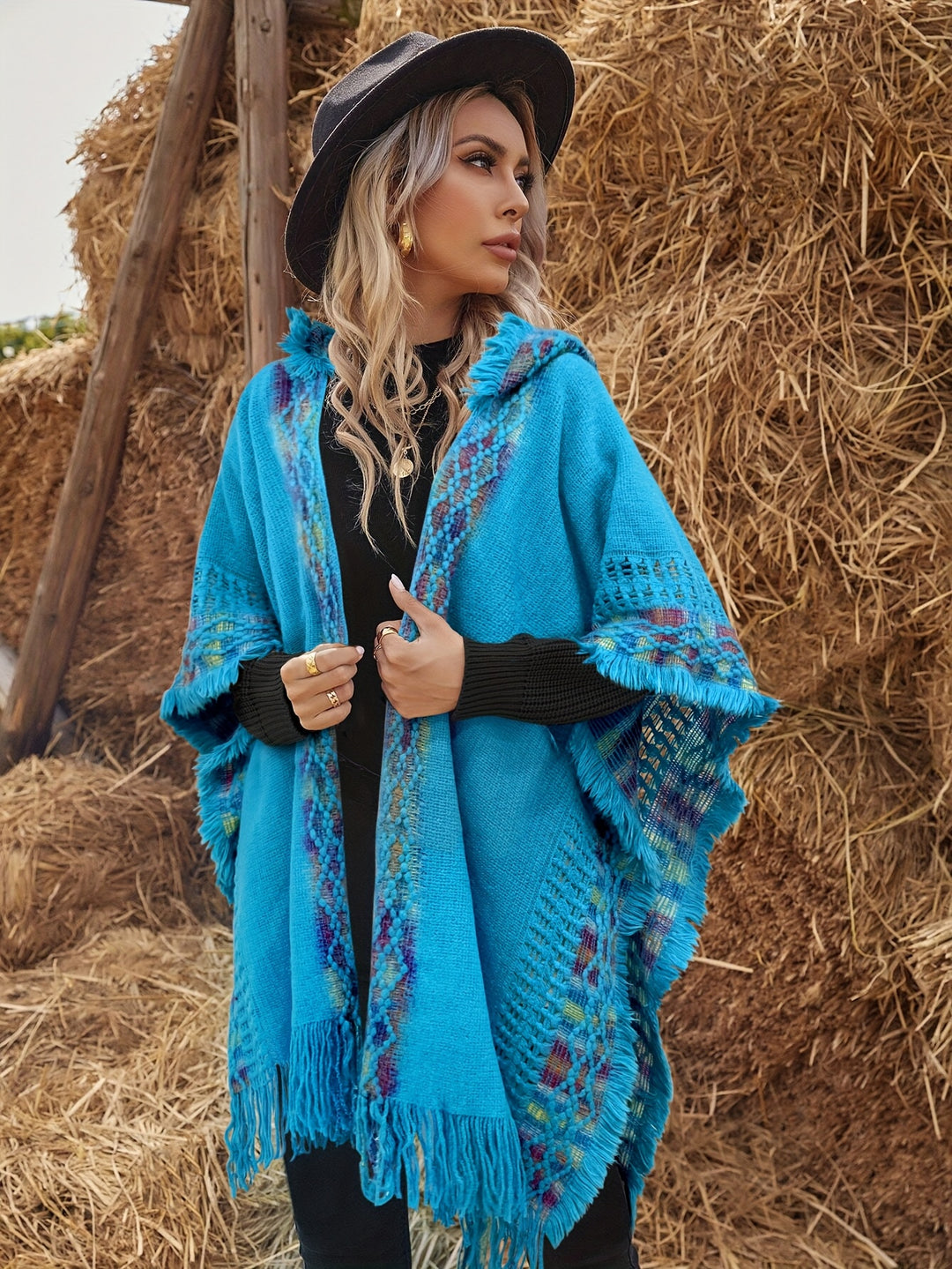 Hooded Cape – Geometric Pattern & Soft Comfortable Fit