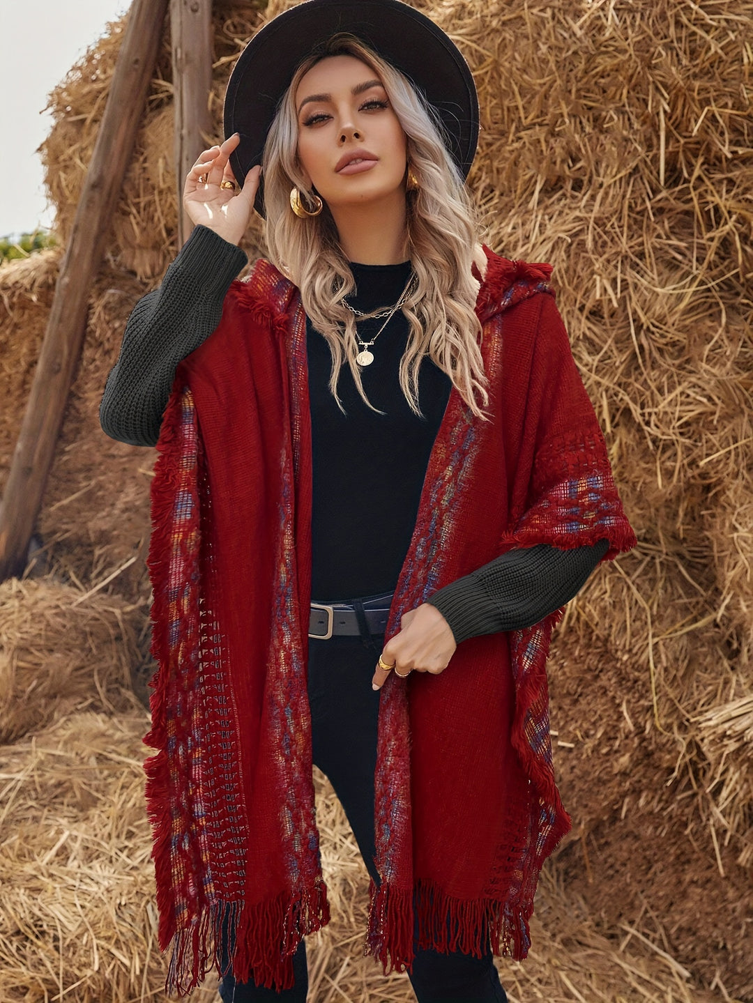Hooded Cape – Geometric Pattern & Soft Comfortable Fit