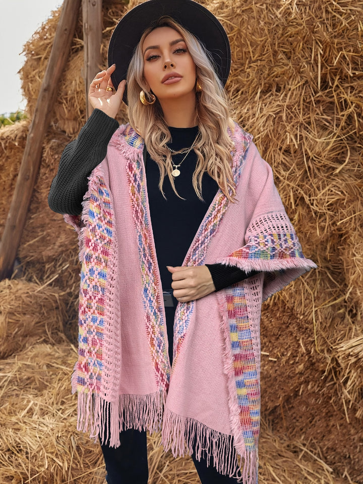 Hooded Cape – Geometric Pattern & Soft Comfortable Fit
