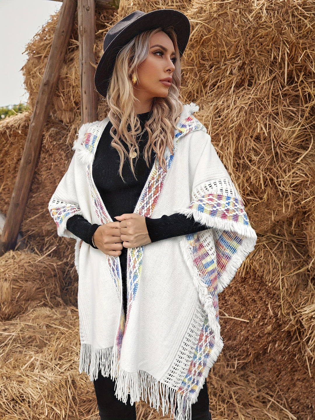 Hooded Cape – Geometric Pattern & Soft Comfortable Fit