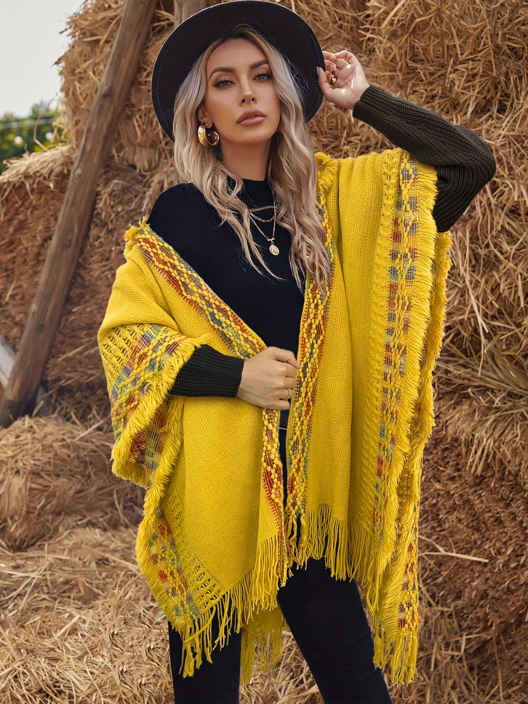 Hooded Cape – Geometric Pattern & Soft Comfortable Fit