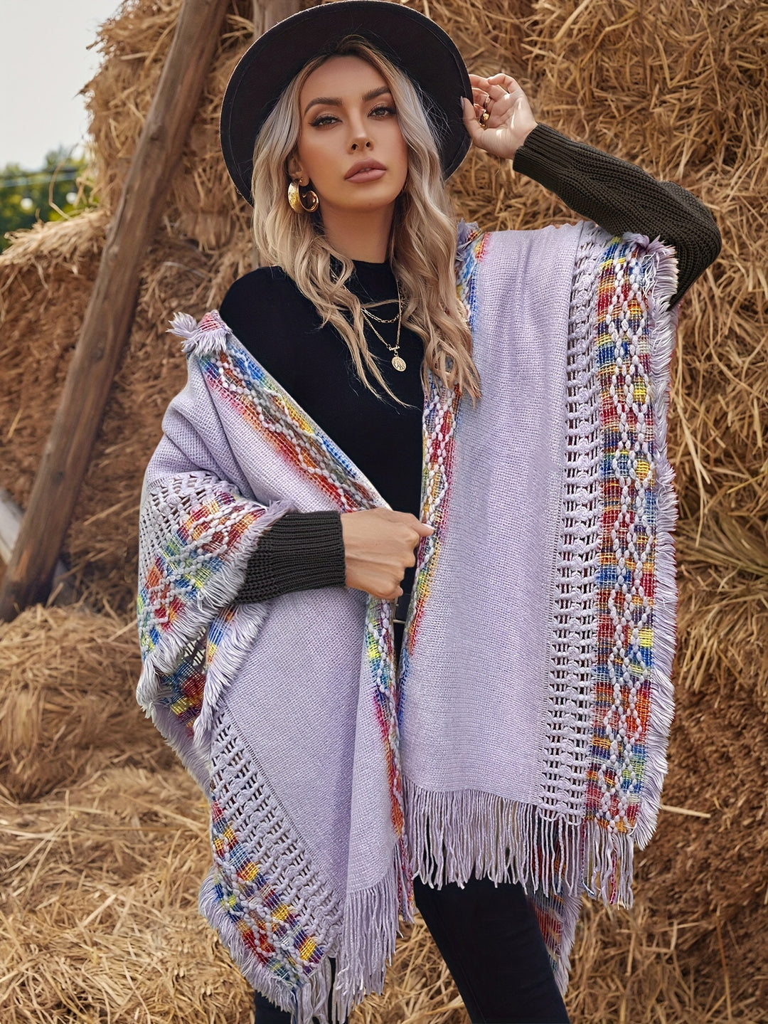 Hooded Cape – Geometric Pattern & Soft Comfortable Fit