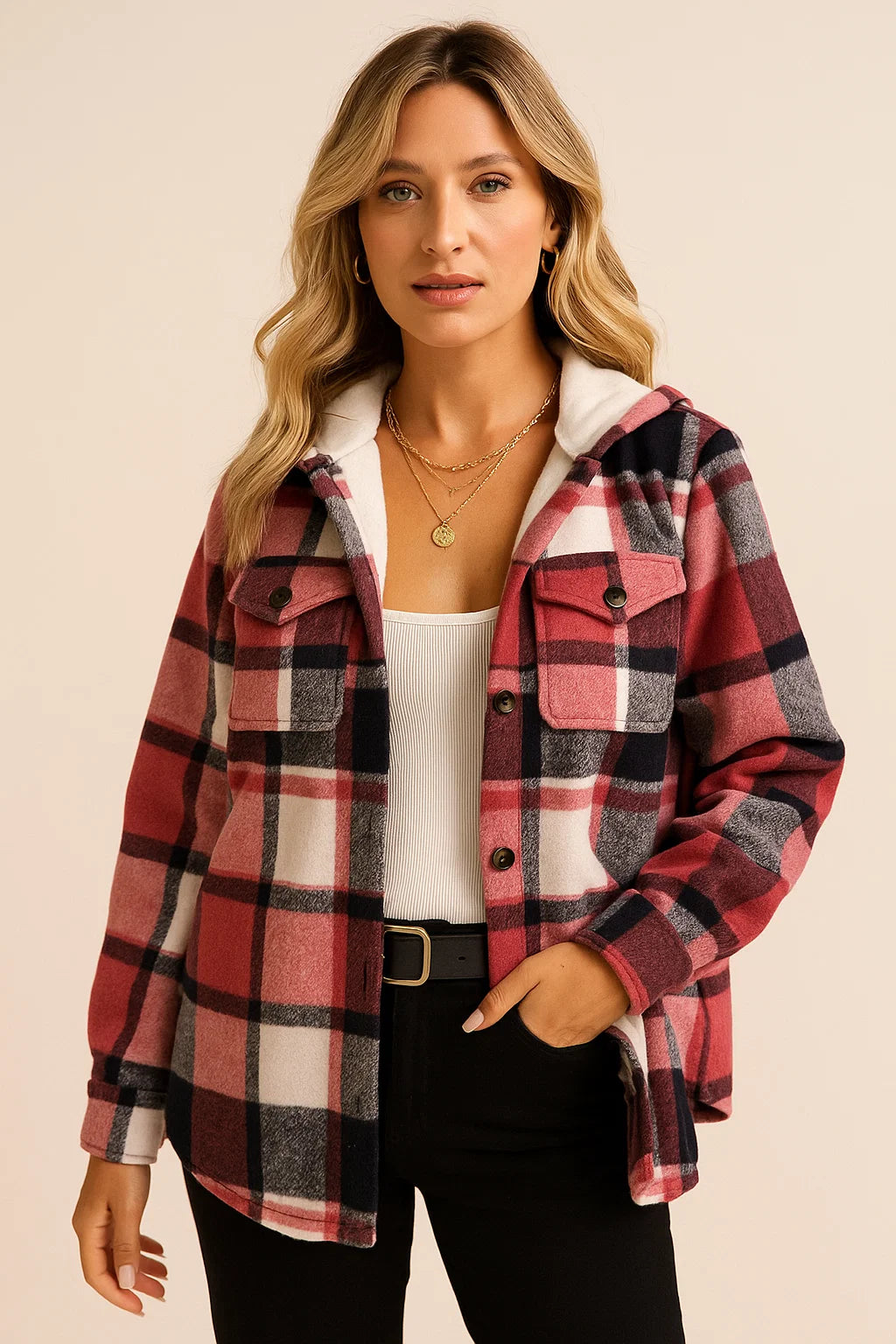 Hooded Jacket – Plaid Design & Warm Fleece Lining