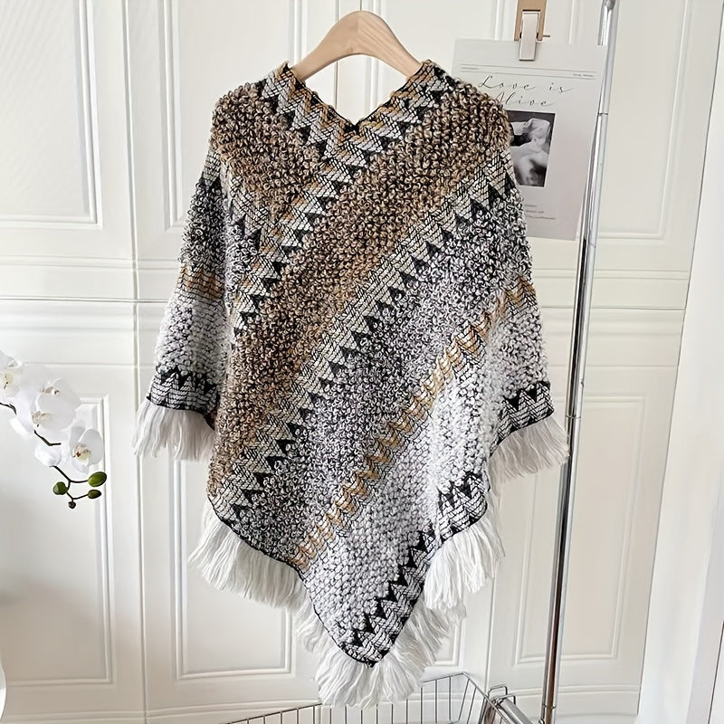 Long Pullover Shawl – Striped Design & Warm Coverage