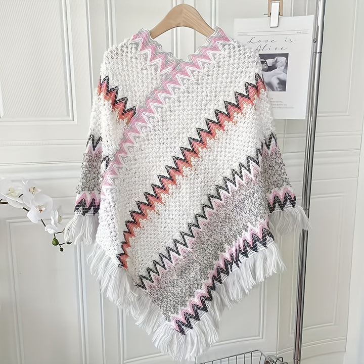 Long Pullover Shawl – Striped Design & Warm Coverage