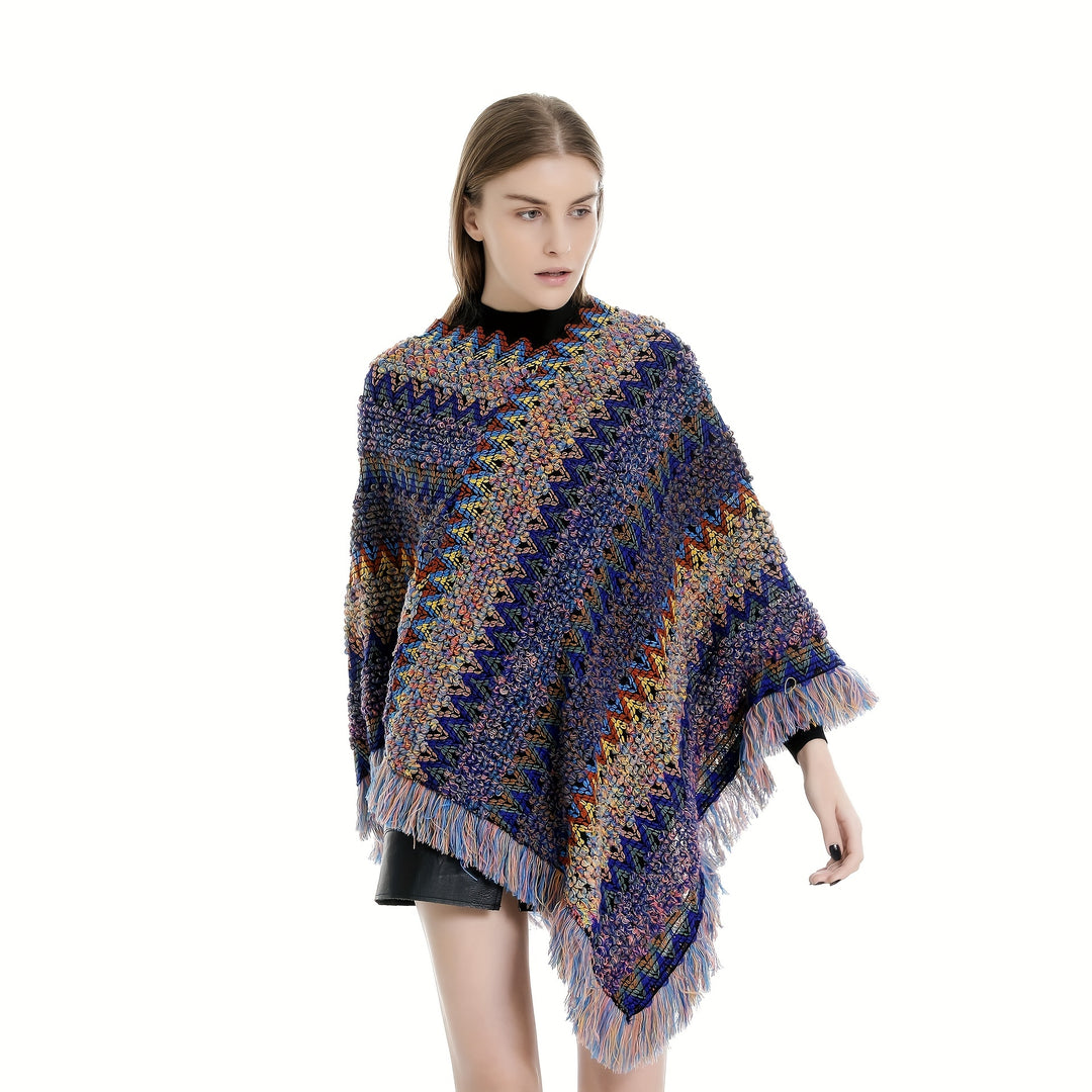Long Pullover Shawl – Striped Design & Warm Coverage