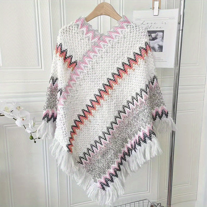 Long Pullover Shawl – Striped Design & Warm Coverage