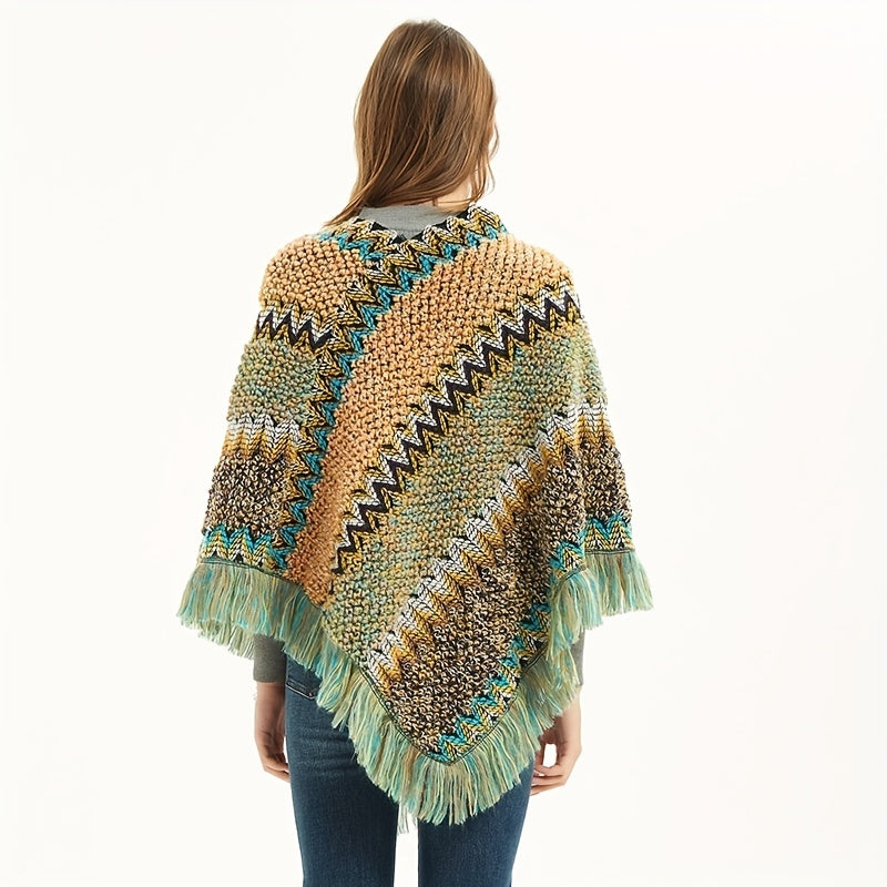 Long Pullover Shawl – Striped Design & Warm Coverage