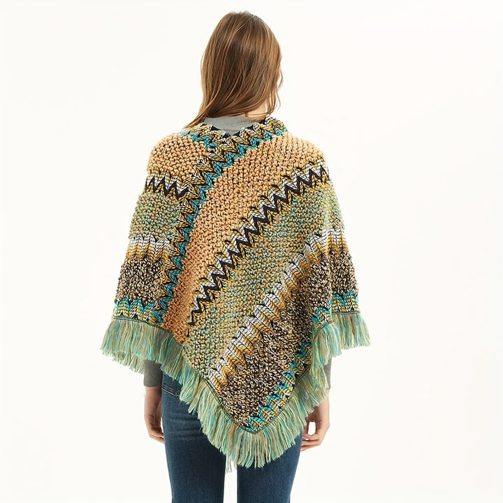 Long Pullover Shawl – Striped Design & Warm Coverage