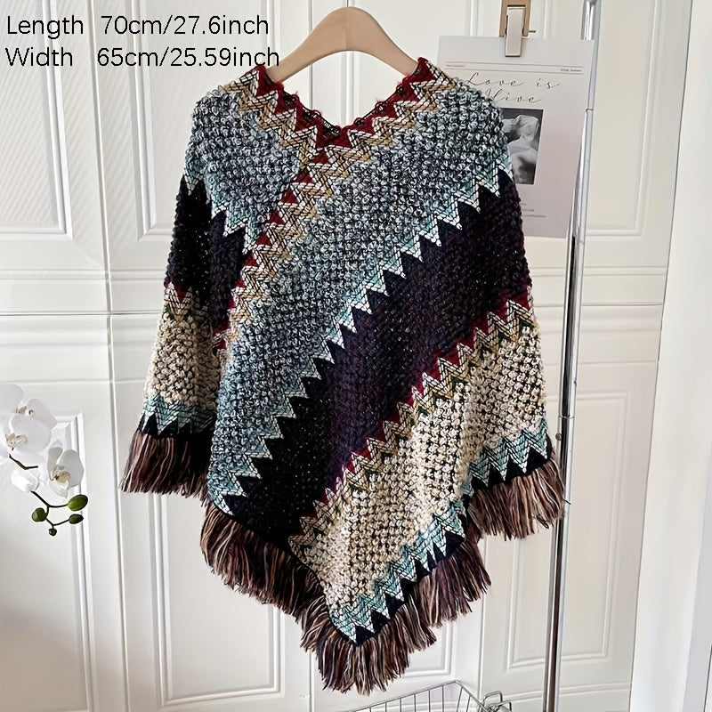 Long Pullover Shawl – Striped Design & Warm Coverage
