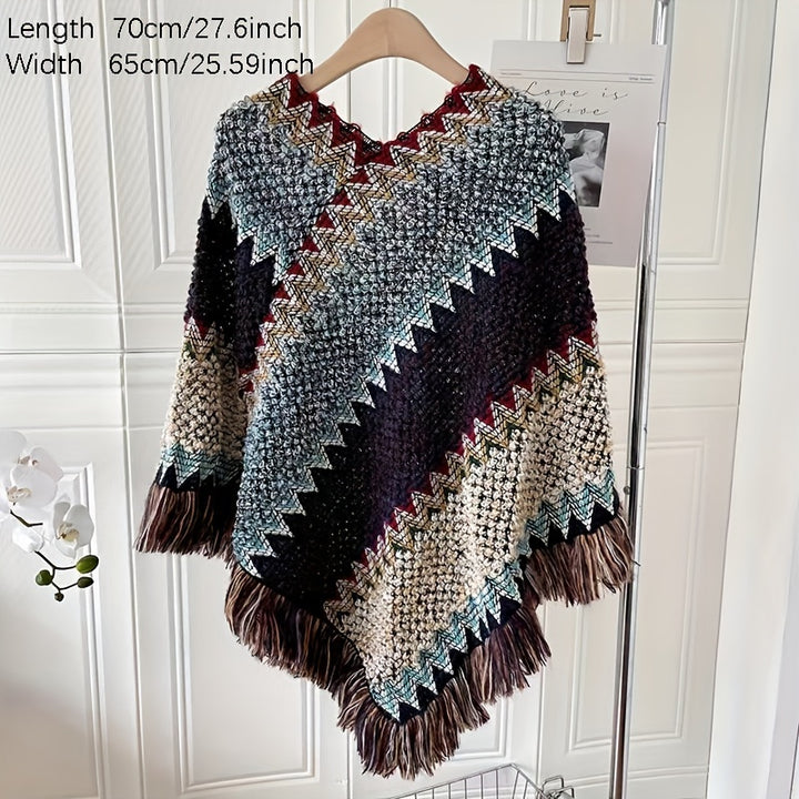 Long Pullover Shawl – Striped Design & Warm Coverage