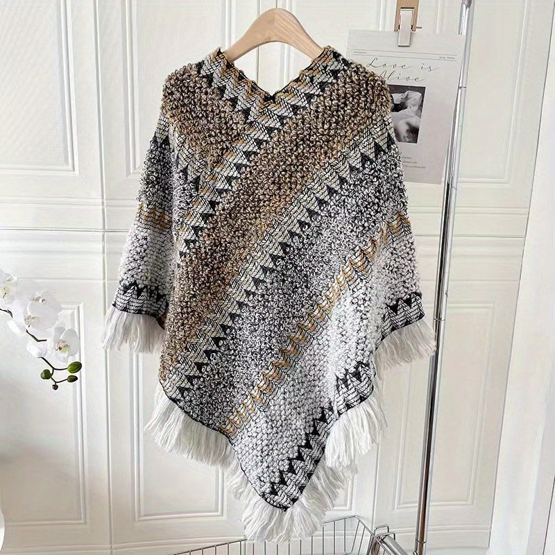 Long Pullover Shawl – Striped Design & Warm Coverage