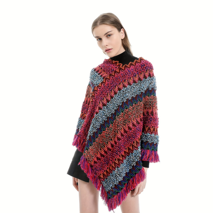 Long Pullover Shawl – Striped Design & Warm Coverage