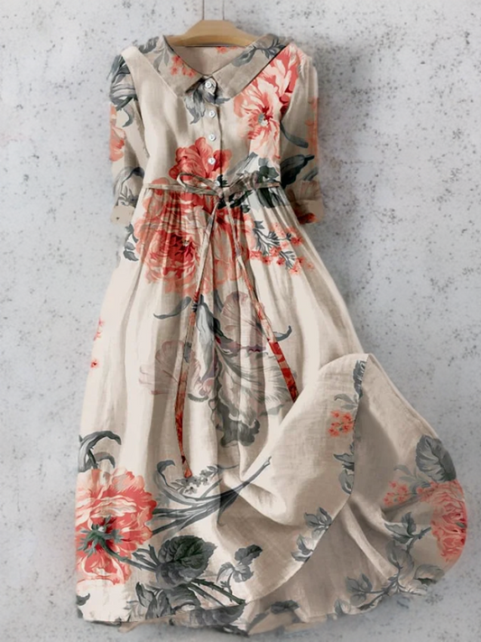 Mayka - Floral Print Dress with Pockets and Tie Detail