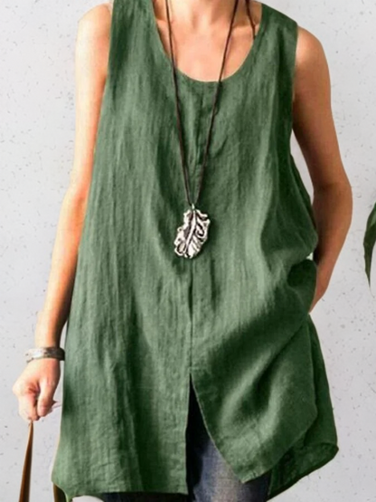 Lhea - Sleeveless Cotton-Linen Vest for Effortless Casual Style