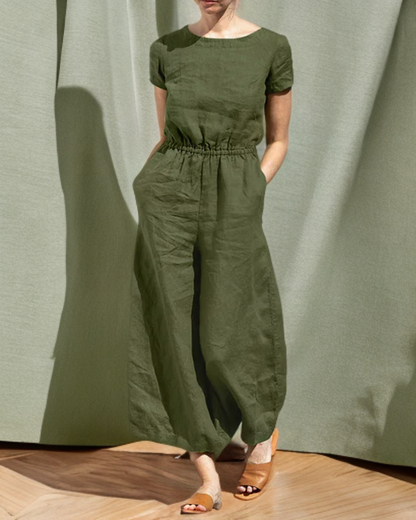 Eras - Casual Short Sleeve Linen Jumpsuit