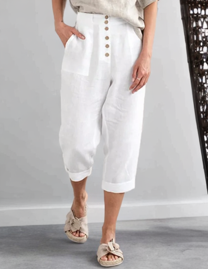 Eisley - High-Waisted Cropped Button-Up Pants