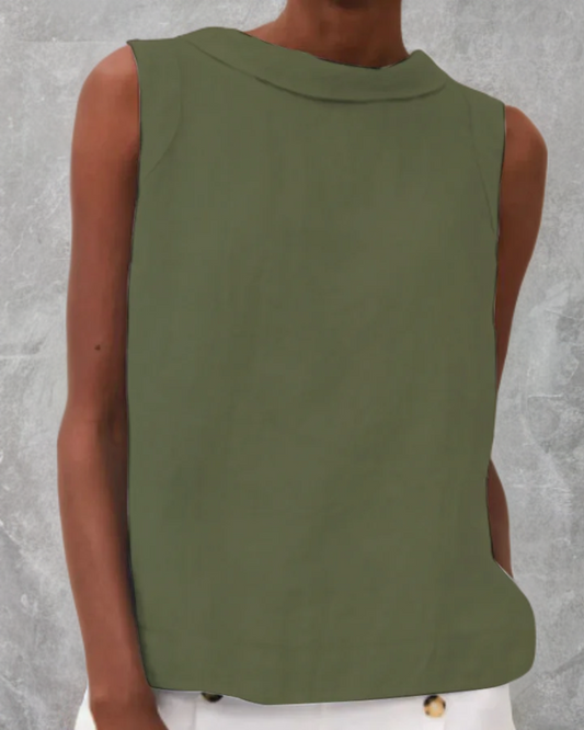 Tolits - Solid Color Cotton Round Neck Top