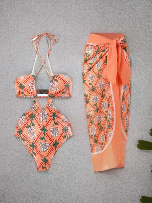 Alexis - Vintage Floral Print Halter Swimsuit