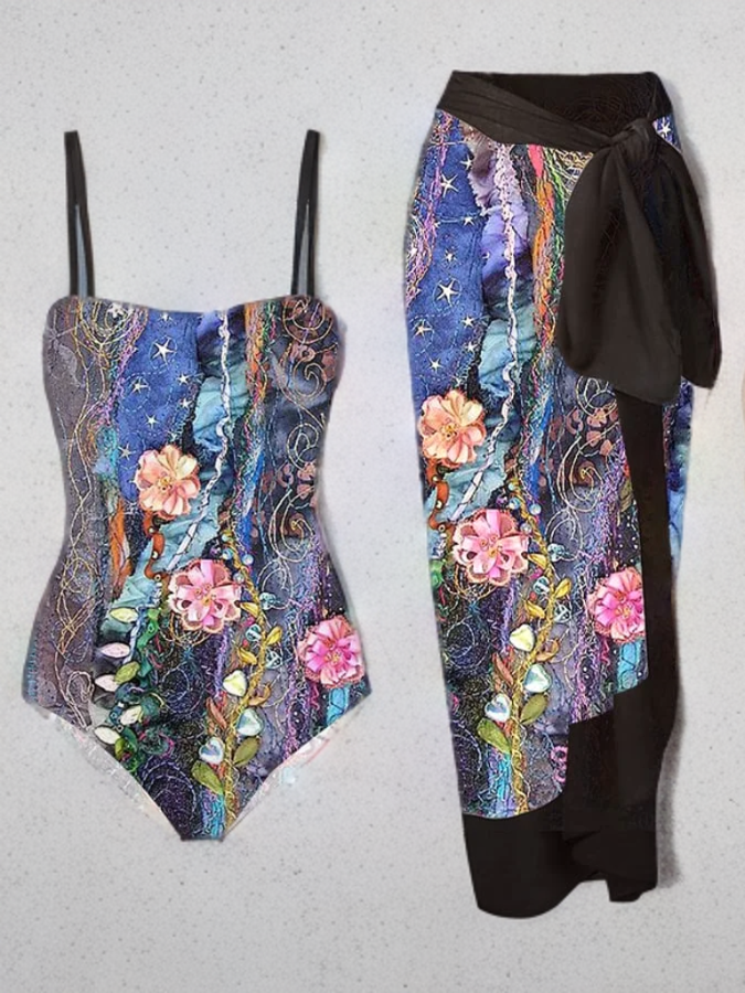 Patricia - Vintage Floral Swimwear and Cover-Up Set