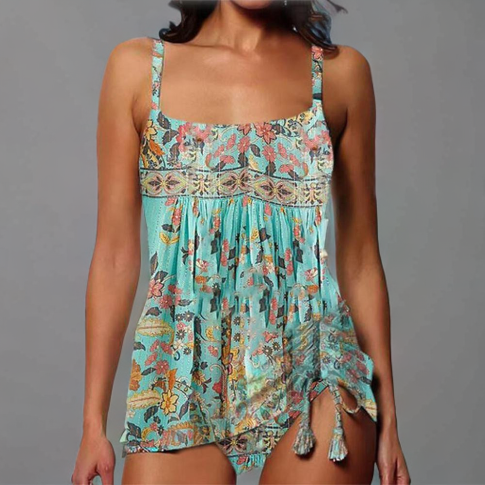 Leonie - Turquoise Floral Print Tankini Swimsuit