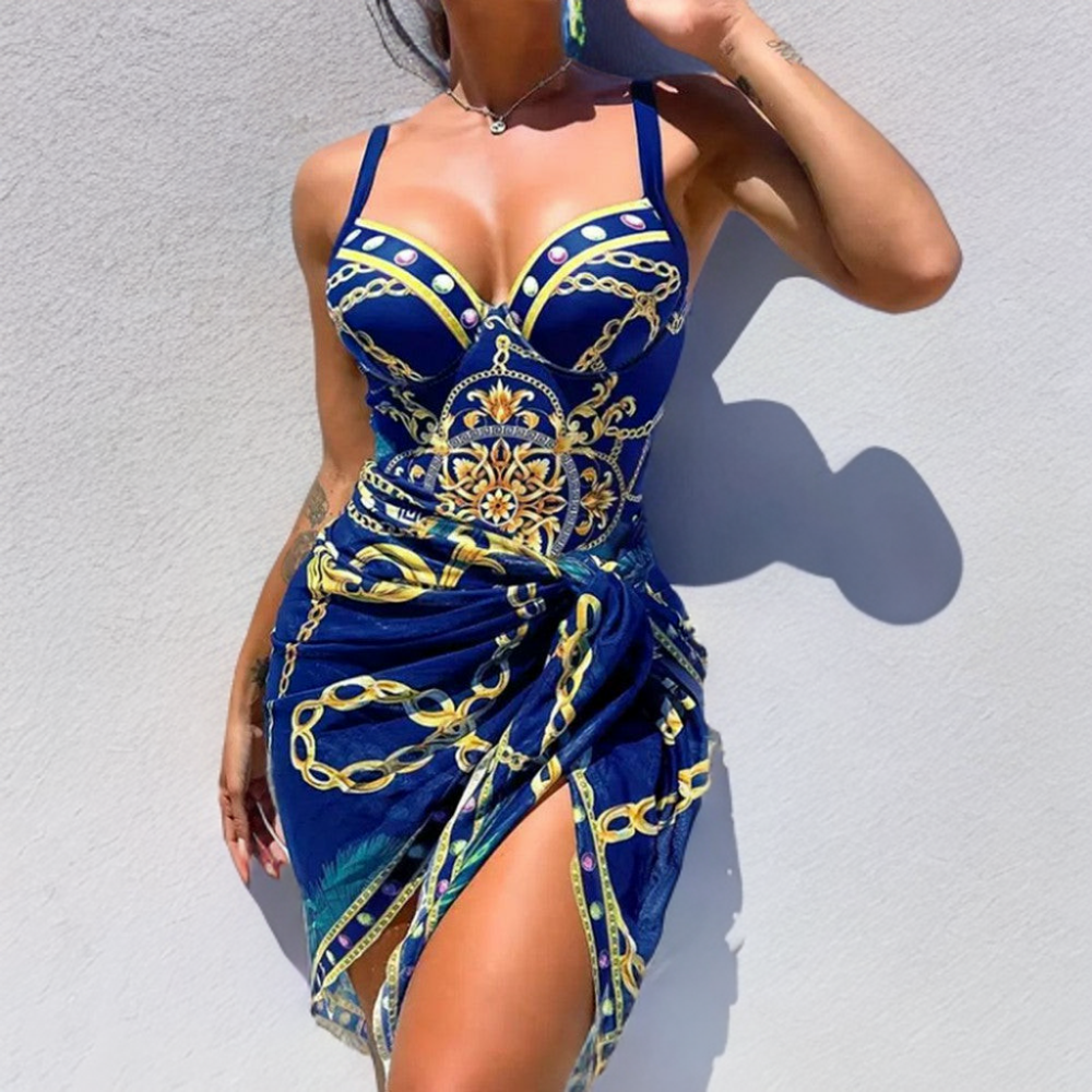 Hontiveros - Elegant Sleeveless Blue Printed Swimsuit