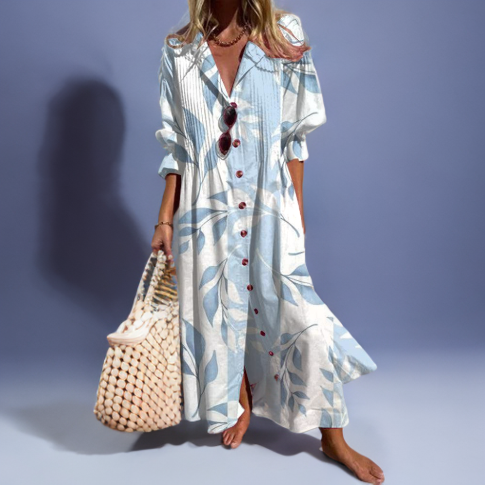 Marigold - Light Blue Floral Maxi Dress with Half Sleeves