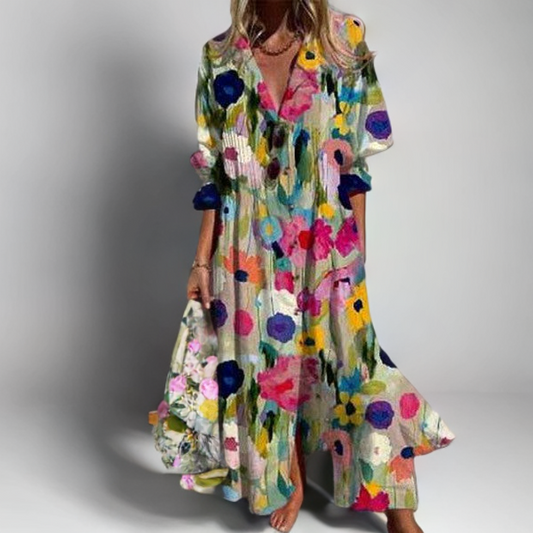 Maelle - Modern Maxi Dress with Floral Print and Half Sleeves