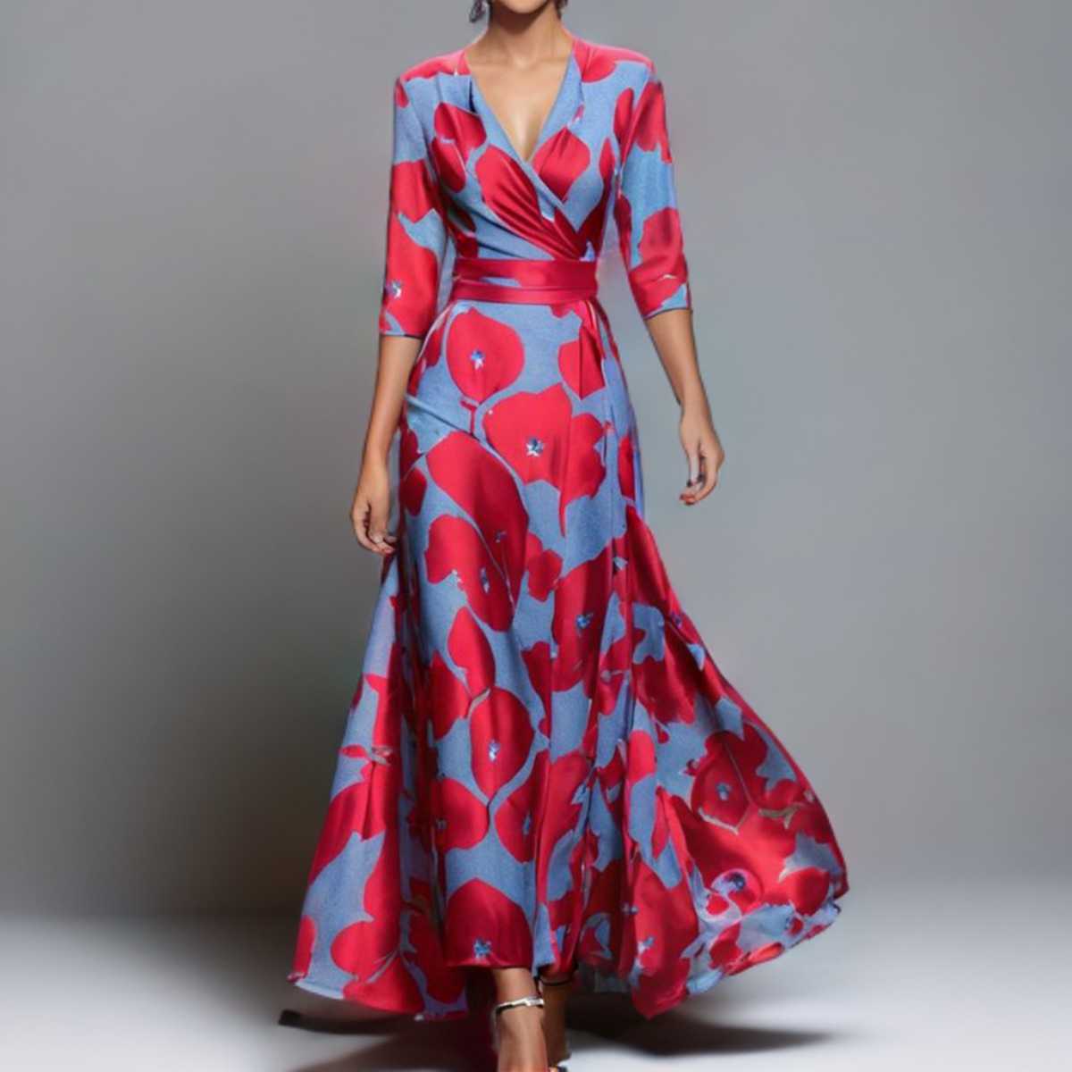 Lavinia - Popular Maxi Dress with 3/4 Sleeves and V-Neck