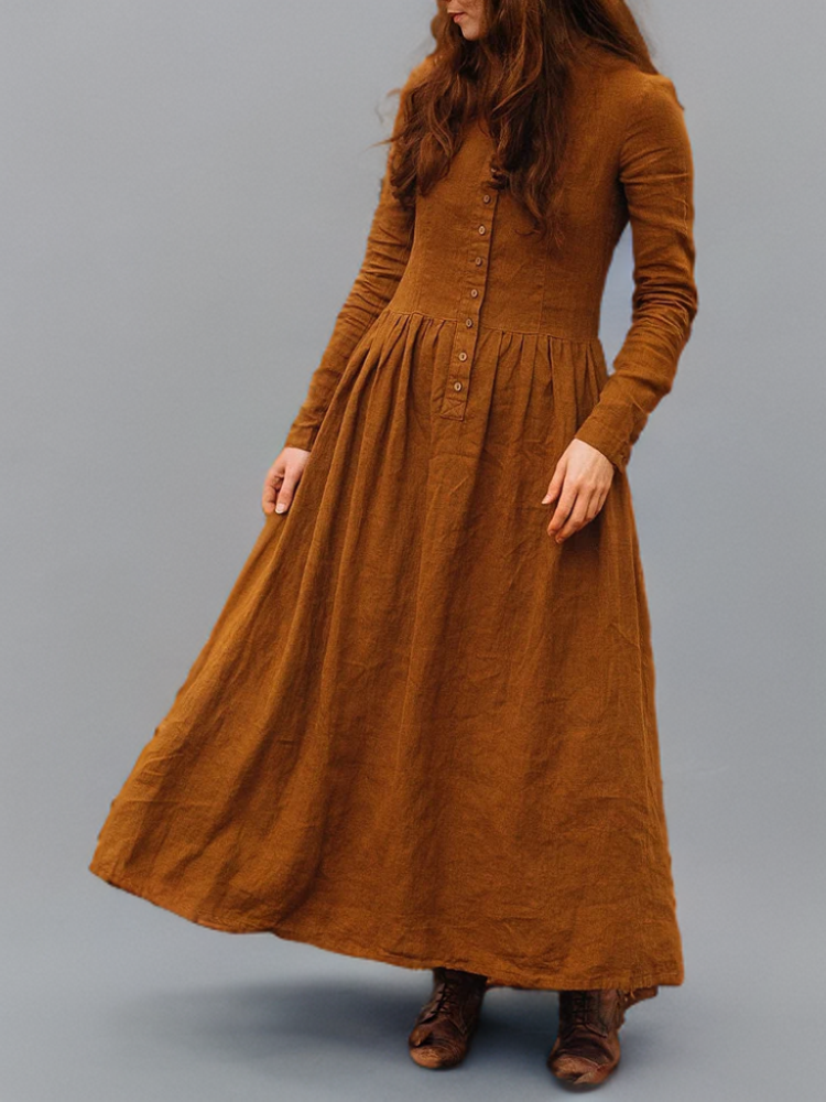 Philomena - Vintage Maxi Dress with Front Buttons and Side Seam Pockets