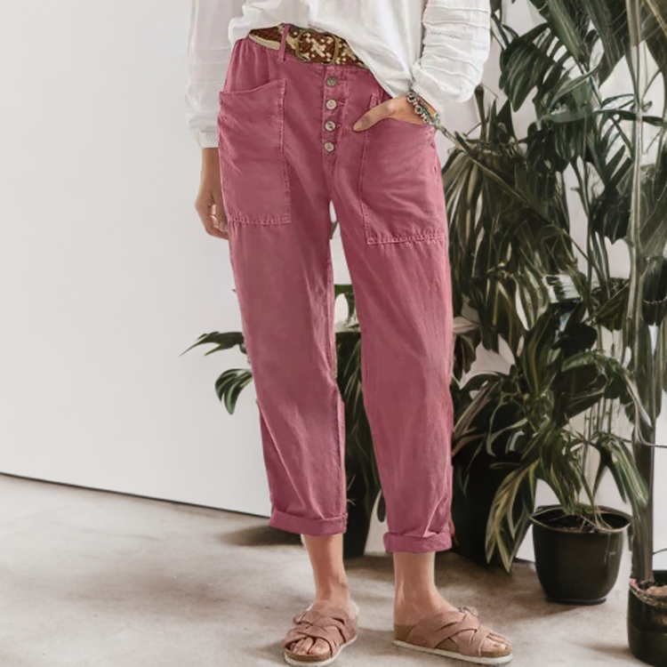 Winry - Comfortable and Stylish: Casual Cotton and Linen Pants with Decorative Buttons