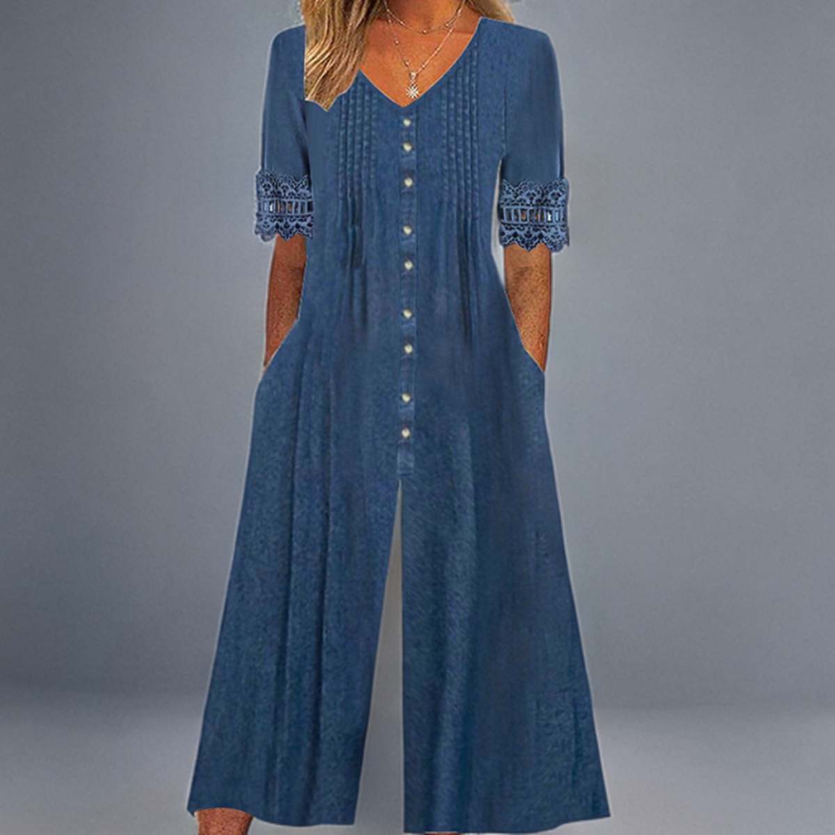 Domicela - Blue Utility Jumpsuit with Side Pockets