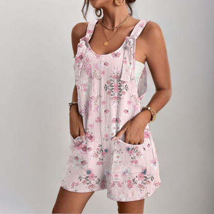 Meriel - Cute Pink Sleeveless Jumpsuit with Floral Print