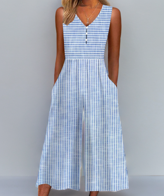 Cyrene - Blue Striped Sleeveless Jumpsuit