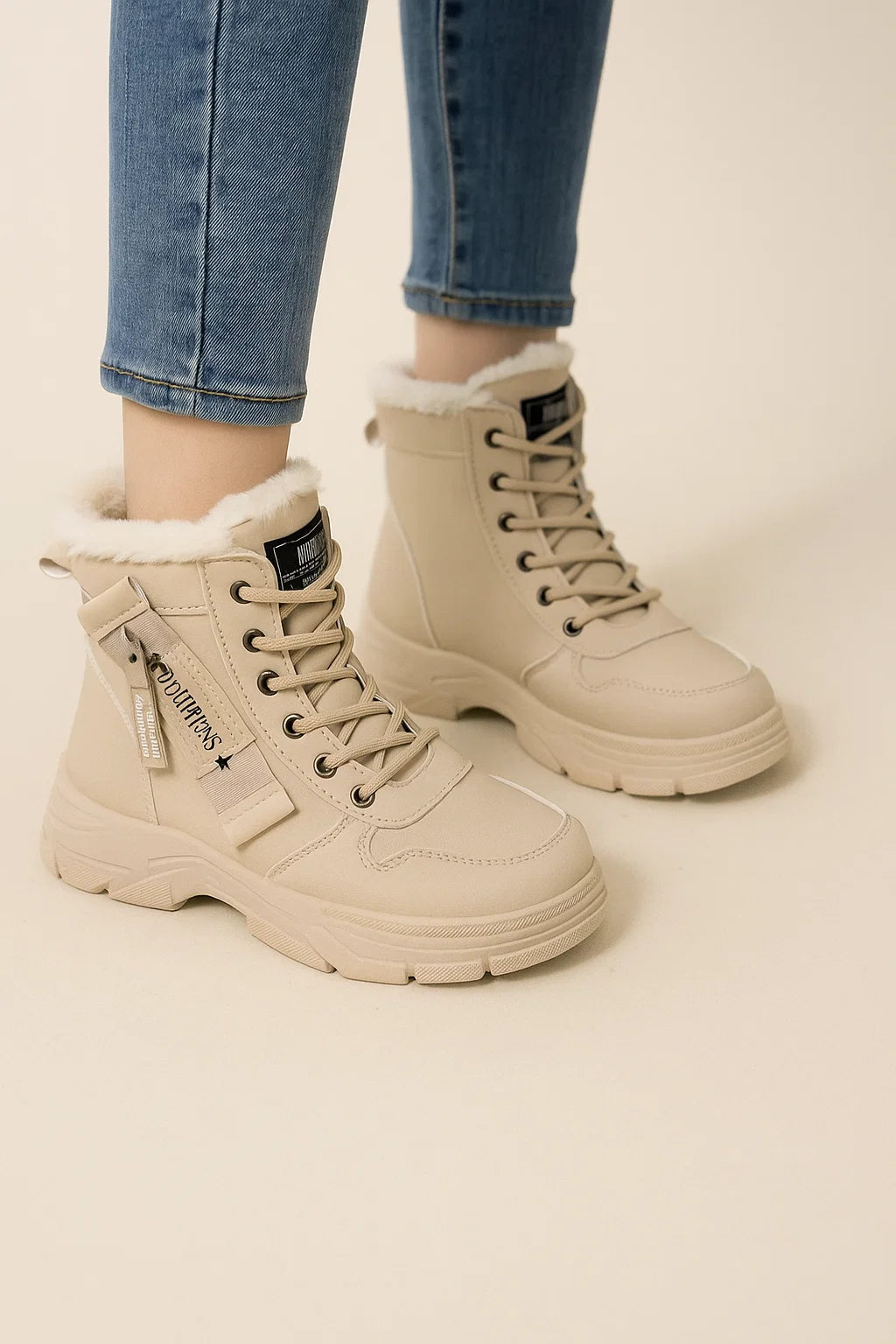 Snow Boots – Lace-Up High-Top Design & Fleece Interior