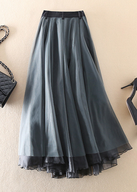 Tulle-Blend Maxi Skirt - Patchwork Layers & Belted Waist