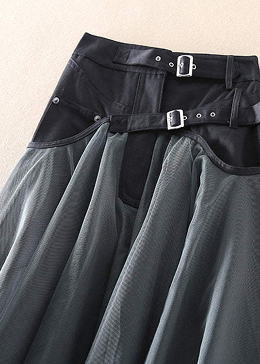 Tulle-Blend Maxi Skirt - Patchwork Layers & Belted Waist