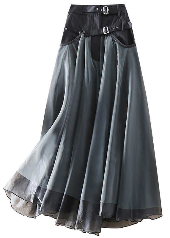 Tulle-Blend Maxi Skirt - Patchwork Layers & Belted Waist